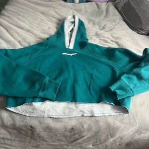 Cropped Champion Hoodie Teal Size Large